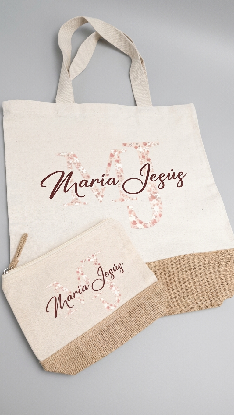 Set de Bolso Tote Bag y Neceser Personalizado de Algodón y Yute - Modelo Wave - Imagen 2